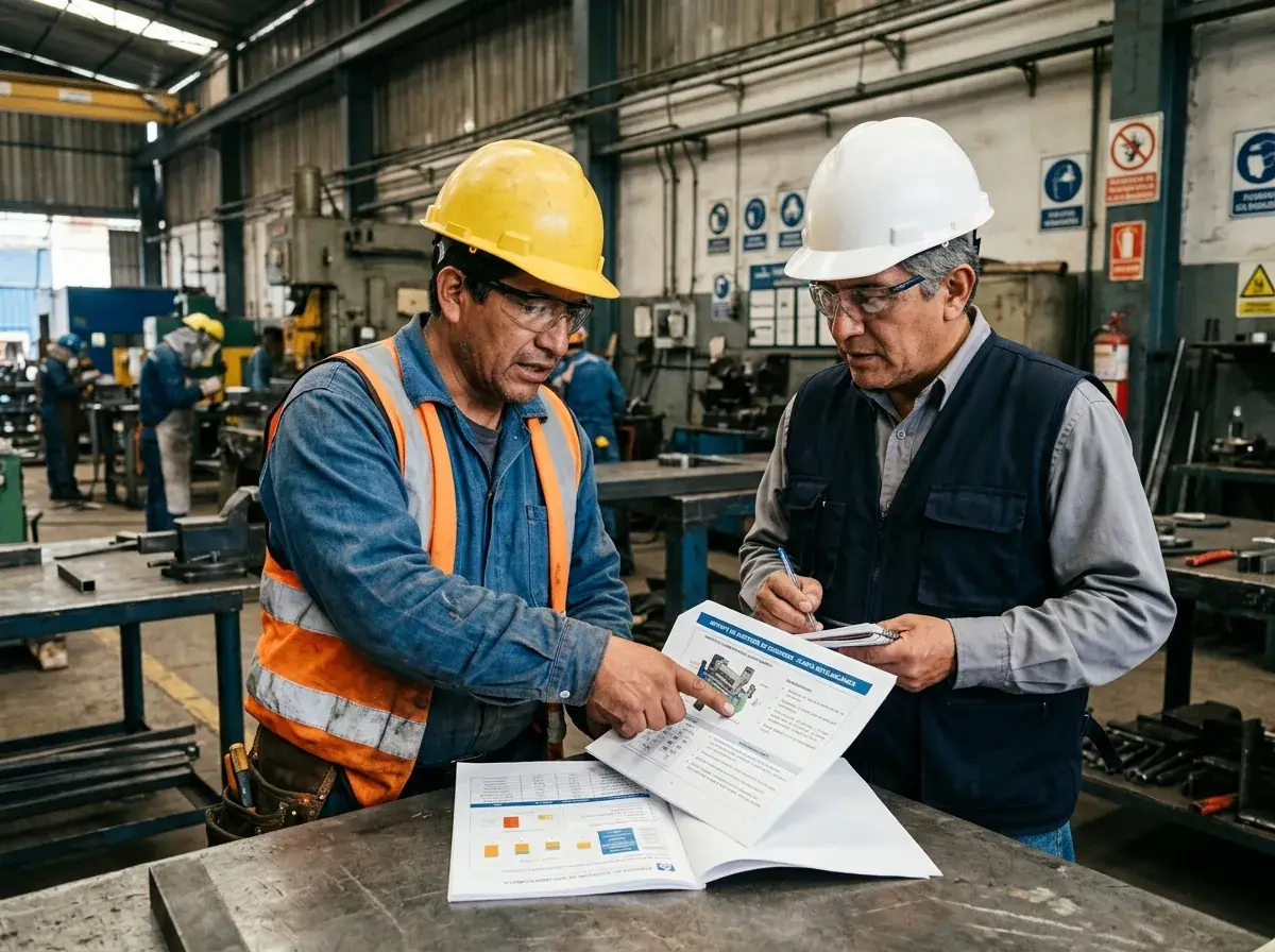 Grupo Inproser expert consultant explaining safety protocols to a client at the work site.