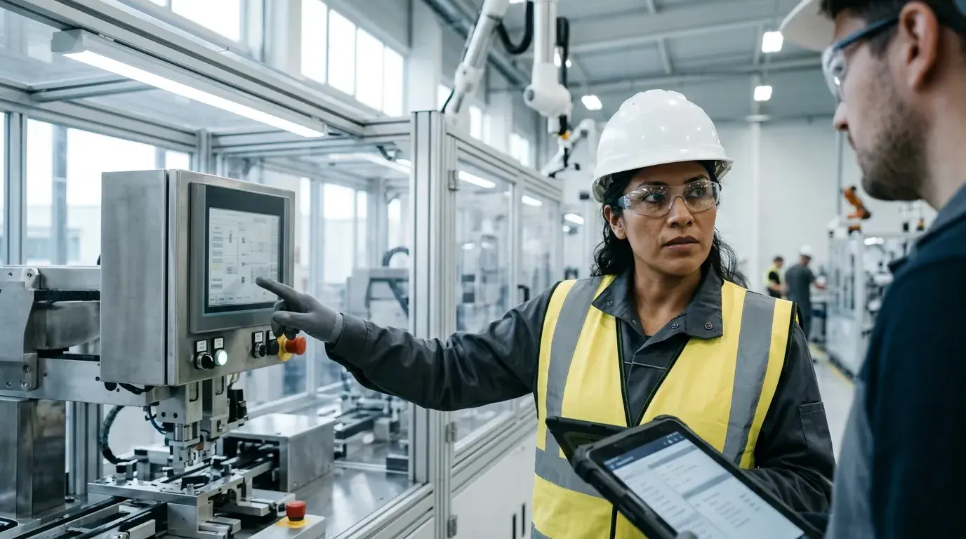 Grupo Inproser specialist providing technical advisory services at a modern industrial plant to ensure legal compliance.